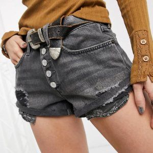 Free People Romeo Rolled Cut Off Black Faded Distressed Jean Shorts